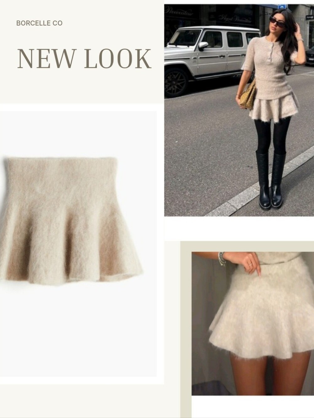 H&M Edition NWT Flared Light Beige Mohair-Blend Mini Skirt XL